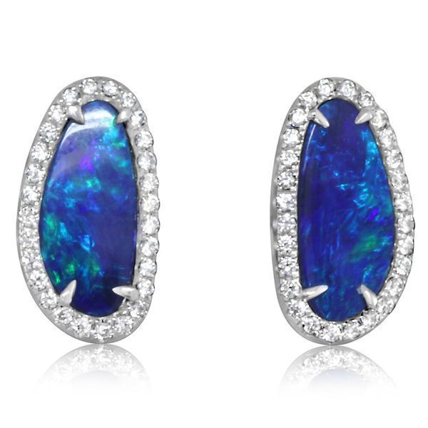White Gold Opal Doublet Earrings Ask Design Jewelers Olean, NY