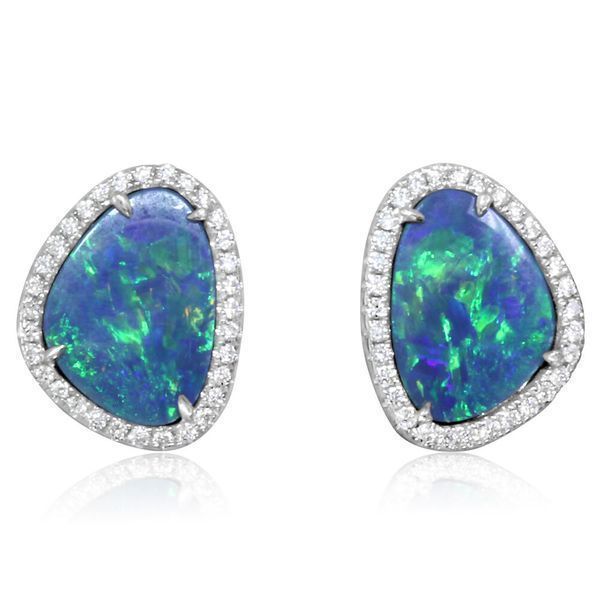 White Gold Opal Doublet Earrings Cravens & Lewis Jewelers Georgetown, KY