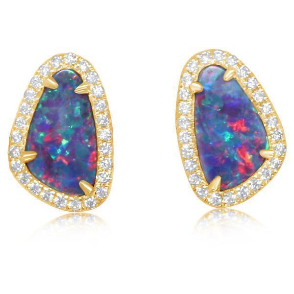 Yellow Gold Opal Doublet Earrings Mar Bill Diamonds and Jewelry Belle Vernon, PA