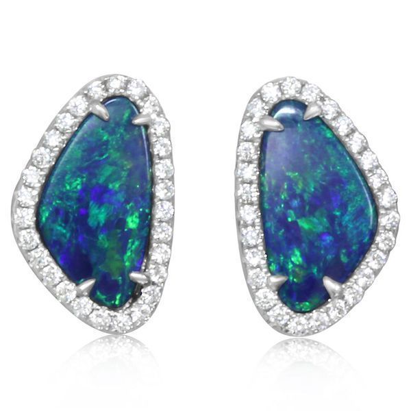 White Gold Opal Doublet Earrings John E. Koller Jewelry Designs Owasso, OK