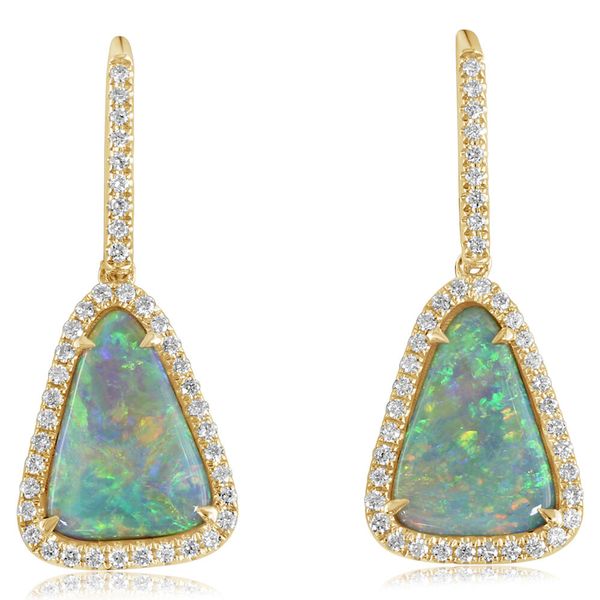 Yellow Gold Natural Light Opal Earrings Thomas A. Davis Jewelers Holland, MI