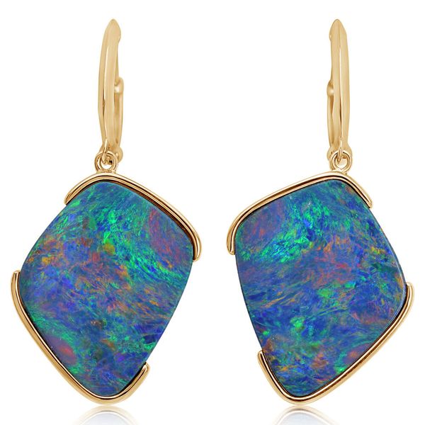 Yellow Gold Opal Doublet Earrings Image 2 Blue Marlin Jewelry, Inc. Islamorada, FL