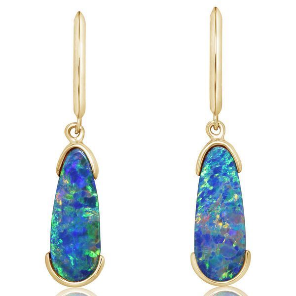 Yellow Gold Opal Doublet Earrings Image 2 Conti Jewelers Endwell, NY