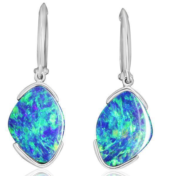 White Gold Opal Doublet Earrings Leslie E. Sandler Fine Jewelry and Gemstones rockville , MD