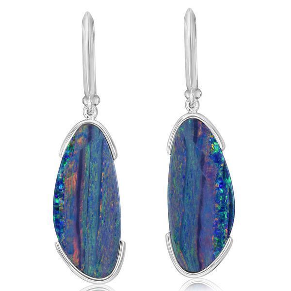 White Gold Opal Doublet Earrings Image 3 Towne & Country Jewelers Westborough, MA