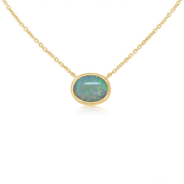Yellow Gold Calibrated Light Opal Necklace H. Brandt Jewelers Natick, MA