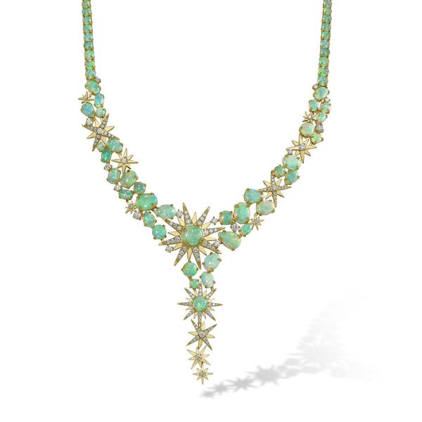 Yellow Gold Calibrated Light Opal Necklace John E. Koller Jewelry Designs Owasso, OK