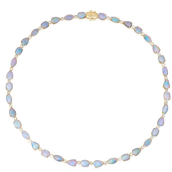 Yellow Gold Calibrated Light Opal Necklace Morrison Smith Jewelers Charlotte, NC