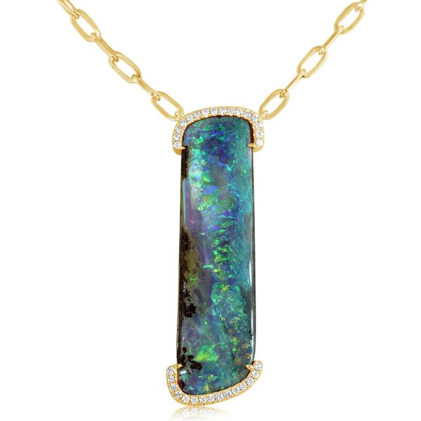 14K Yellow Gold Australian Opal & Blue Sapphire Pendant