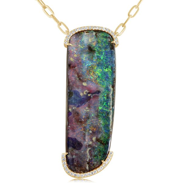 14k Yellow Gold Boulder Opal Pendant Necklace - Sindur Style