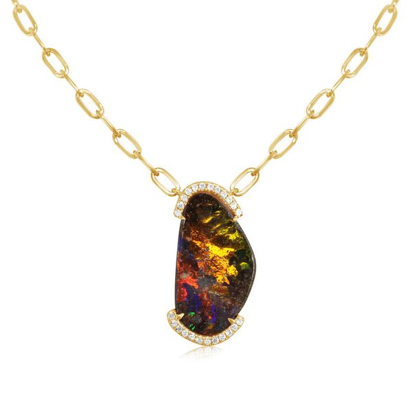 14 Karat Yellow Gold Diamond And Australian Opal Pendant Necklace -  002-911-13000339