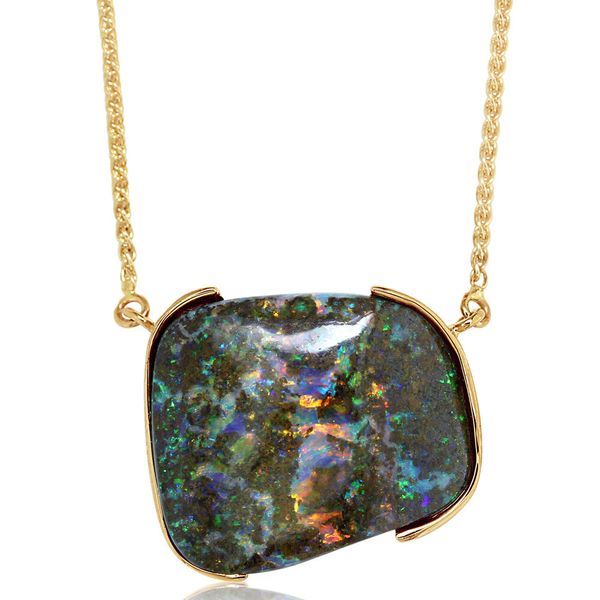 Yellow Gold Natural Light Opal Necklace Image 3 Towne & Country Jewelers Westborough, MA