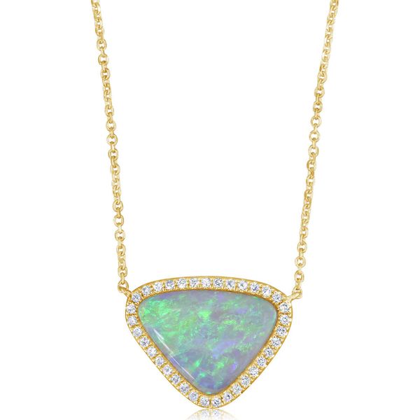 Yellow Gold Natural Light Opal Necklace Morrison Smith Jewelers Charlotte, NC