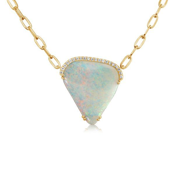 Lab-Created Opal Birthstone Necklace 10K Yellow Gold 18