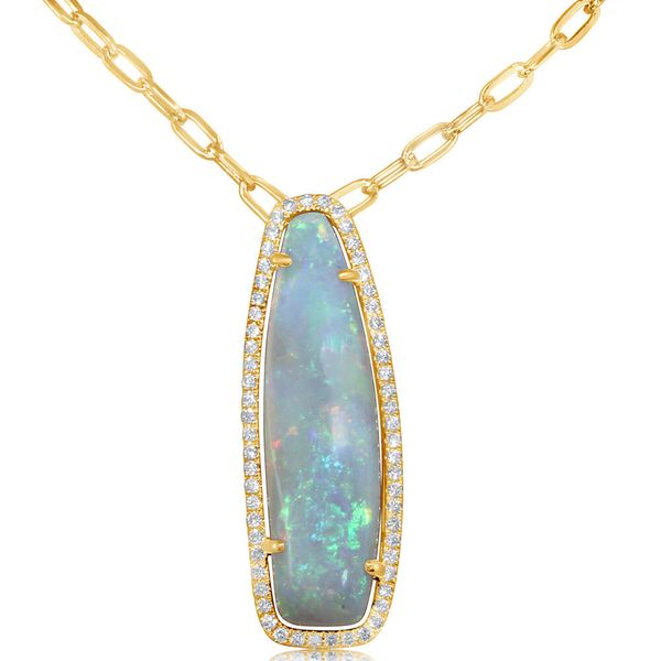 14K Yellow gold necklace with Australian Crystal Opal - JASMINEJEWELRY