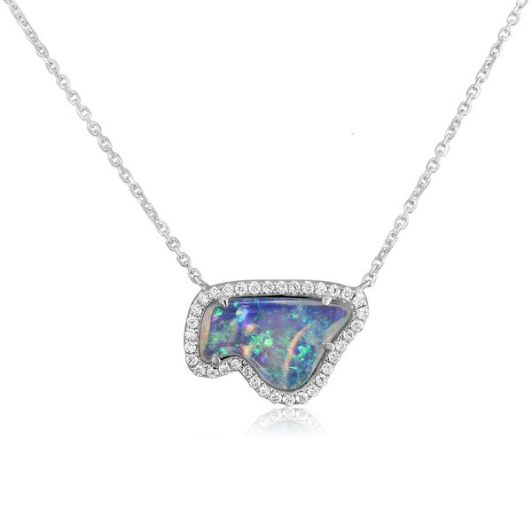 White Gold Natural Light Opal Necklace Leslie E. Sandler Fine Jewelry and Gemstones rockville , MD