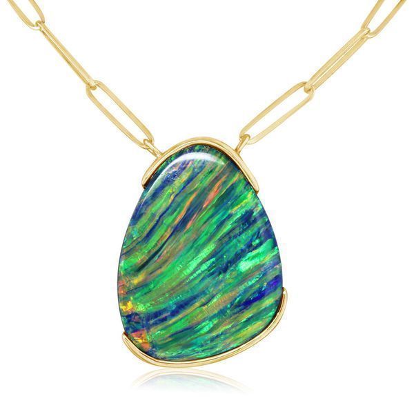 Yellow Gold Opal Doublet Necklace Image 3 Blue Heron Jewelry Company Poulsbo, WA