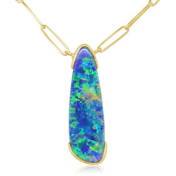 Yellow Gold Opal Doublet Necklace Image 2 Blue Heron Jewelry Company Poulsbo, WA