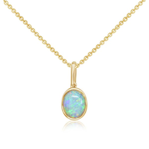 Yellow Gold Calibrated Light Opal Pendant Blue Heron Jewelry Company Poulsbo, WA