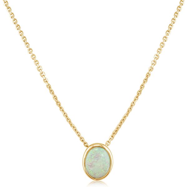 Yellow Gold Calibrated Light Opal Pendant Blue Heron Jewelry Company Poulsbo, WA