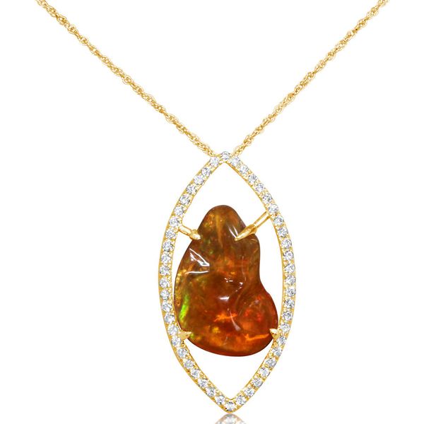 Yellow Gold Fire Opal Pendant Leslie E. Sandler Fine Jewelry and Gemstones rockville , MD