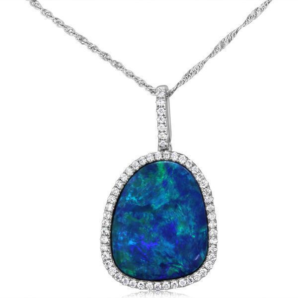 White Gold Opal Doublet Pendant Ask Design Jewelers Olean, NY
