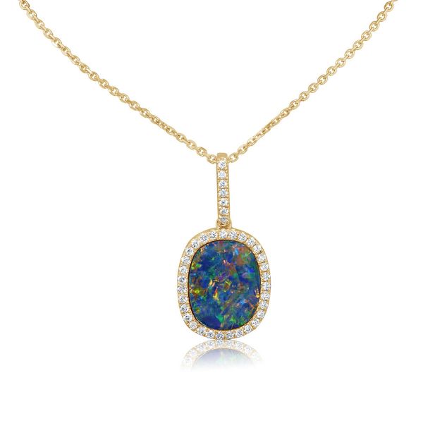Yellow Gold Opal Doublet Pendant Blue Heron Jewelry Company Poulsbo, WA