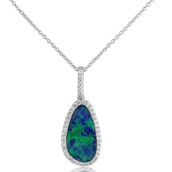 White Gold Opal Doublet Pendant John E. Koller Jewelry Designs Owasso, OK