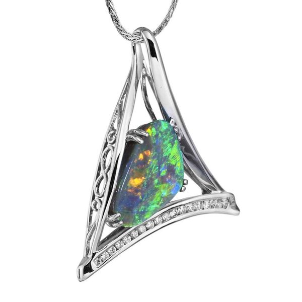 White Gold Black Opal Pendant Image 3 Timmreck & McNicol Jewelers McMinnville, OR