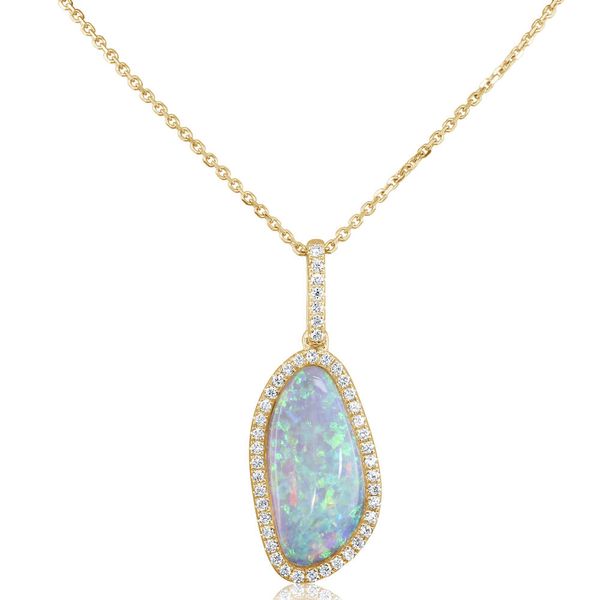 Yellow Gold Natural Light Opal Pendant Towne & Country Jewelers Westborough, MA