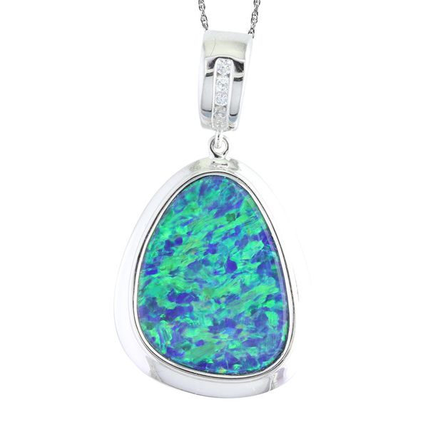 White Gold Opal Doublet Pendant H. Brandt Jewelers Natick, MA