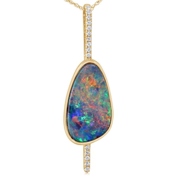 Yellow Gold Opal Doublet Pendant Image 2 Cravens & Lewis Jewelers Georgetown, KY
