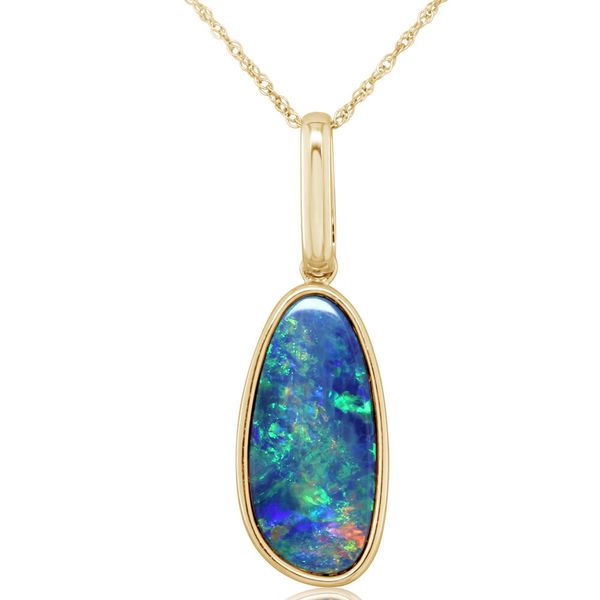 Yellow Gold Opal Doublet Pendant Image 2 Blue Heron Jewelry Company Poulsbo, WA