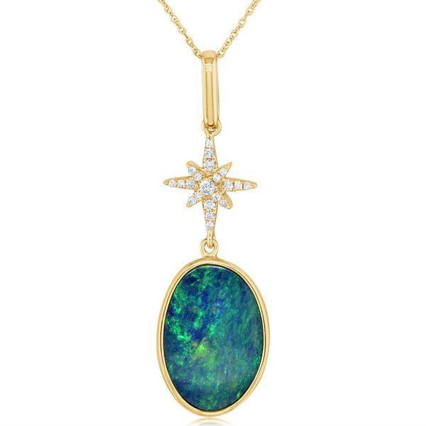 Yellow Gold Opal Doublet Pendant Image 2 Mitchell's Jewelry Norman, OK