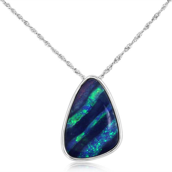 White Gold Opal Doublet Pendant Leslie E. Sandler Fine Jewelry and Gemstones rockville , MD