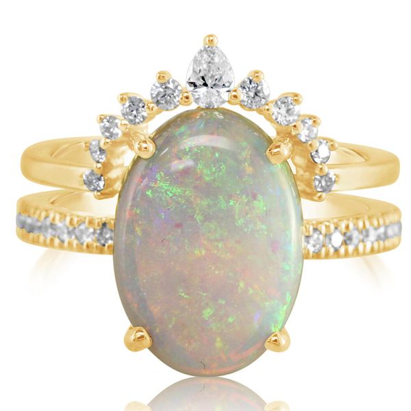 Yellow Gold Calibrated Light Opal Ring Blue Heron Jewelry Company Poulsbo, WA