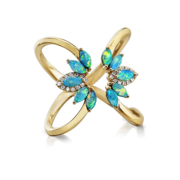 Yellow Gold Calibrated Light Opal Ring Blue Heron Jewelry Company Poulsbo, WA