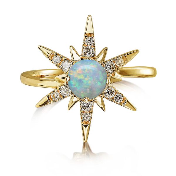 Yellow Gold Calibrated Light Opal Ring Thomas A. Davis Jewelers Holland, MI