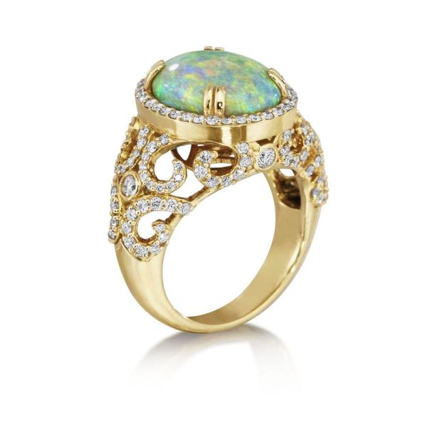 Yellow Gold Black Opal Ring Image 2 Timmreck & McNicol Jewelers McMinnville, OR