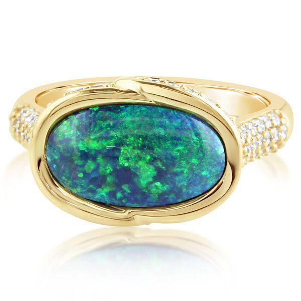 Yellow Gold Black Opal Ring Daniel Jewelers Brewster, NY