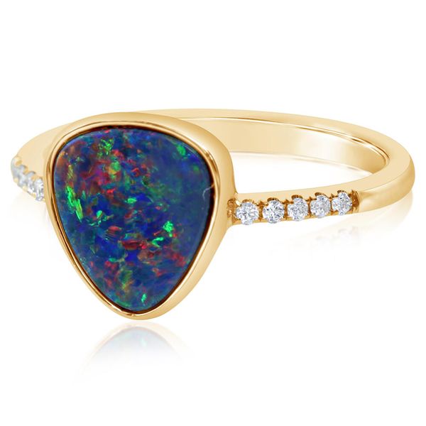 Yellow Gold Natural Light Opal Ring Image 2 Morrison Smith Jewelers Charlotte, NC