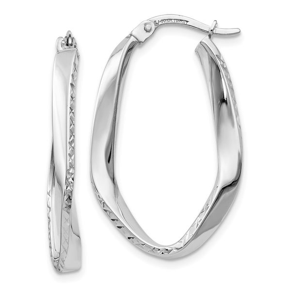 Leslie's 10K White Gold Polished and D/C Oval Hoop Earrings