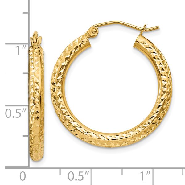 Leslie's 10k Diamond-cut 3mm Round Hoop Earrings Image 4 Crews Jewelry Grandview, MO