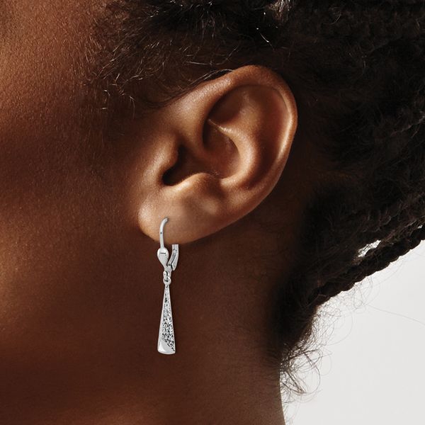 Leslie's 10K White Gold Polished/Textured Leverback Dangle Earrings Image 3 Biondi Diamond Jewelers Aurora, CO