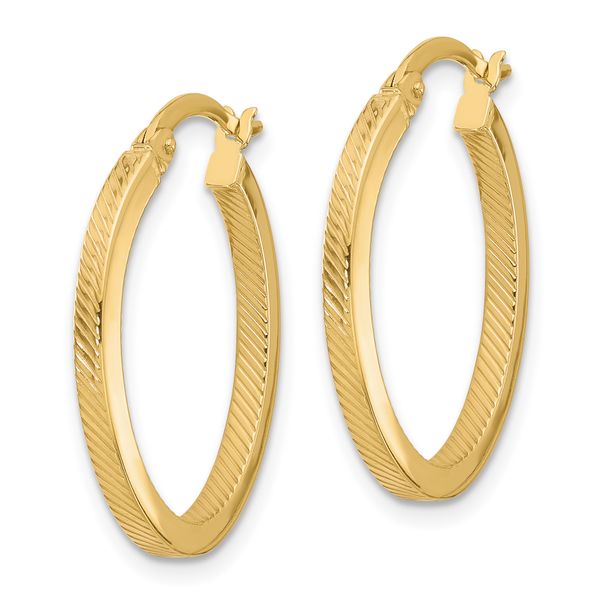 Leslie's 10K Polished and Textured Oval Hoop Earrings Image 2 H. Brandt Jewelers Natick, MA