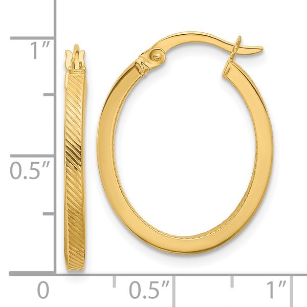 Leslie's 10K Polished and Textured Oval Hoop Earrings Image 4 Linwood Custom Jewelers Linwood, NJ