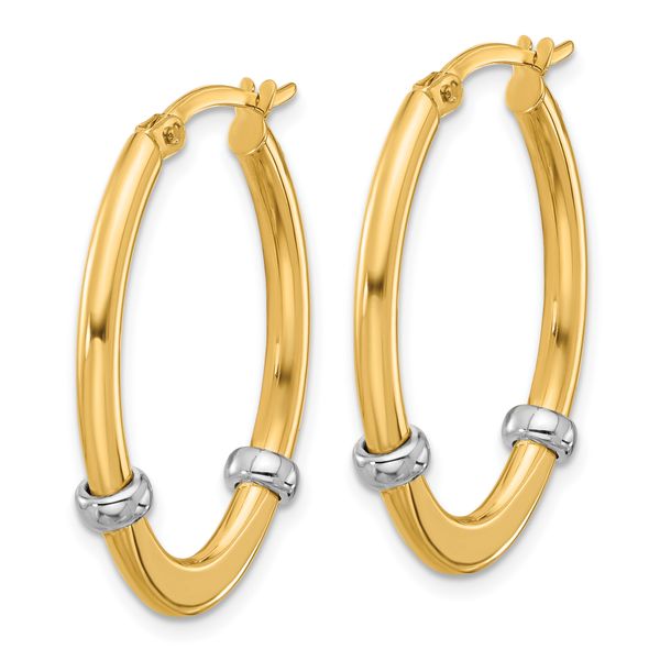 Leslie's 10K Two-tone Polished Oval Hoop Earrings Image 2 Greenfield Jewelers Pittsburgh, PA