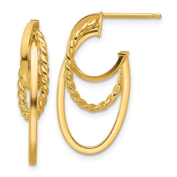 Leslie's 10K Polished and Twisted Oval J-Hoop Post Earrings Ware's Jewelers Bradenton, FL