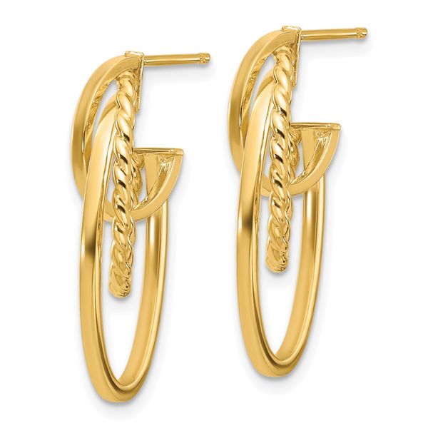 Leslie's 10K Polished and Twisted Oval J-Hoop Post Earrings Image 2 Chandlee Jewelers Athens, GA