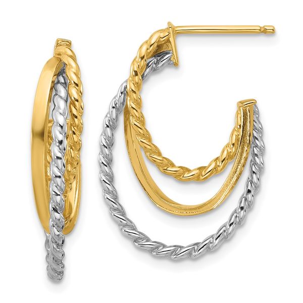 Leslie's 10K W/White Rhodium Polished/Twisted Oval J-Hoop Post Earrings Arlene's Fine Jewelry Vidalia, GA
